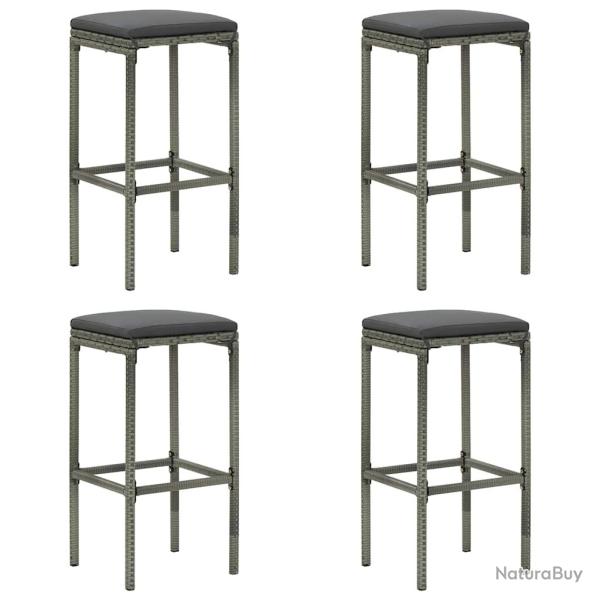 Tabourets de bar avec coussins lot de 4 gris r�sine tress�e