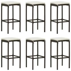 Tabourets de bar avec coussins lot de 6 marron r&eacute;sine tress&eacute;e