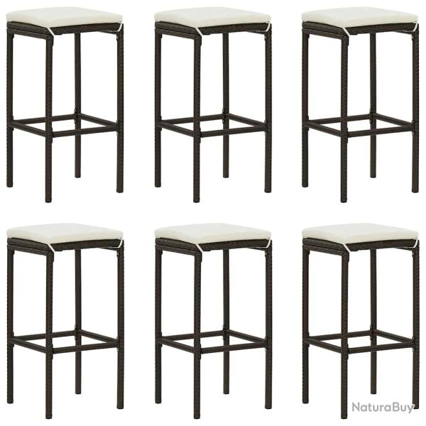 Tabourets de bar avec coussins lot de 6 marron r�sine tress�e