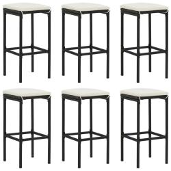Tabourets de bar avec coussins lot de 6 noir r&eacute;sine tress&eacute;e
