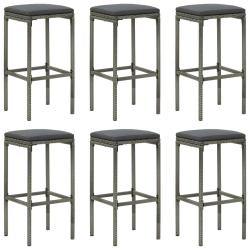 Tabourets de bar avec coussins lot de 6 gris r&eacute;sine tress&eacute;e