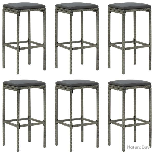 Tabourets de bar avec coussins lot de 6 gris r�sine tress�e