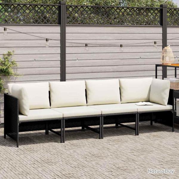 Canap� 4 places avec coussins, noir, en r�sine tress�e, pour le salon