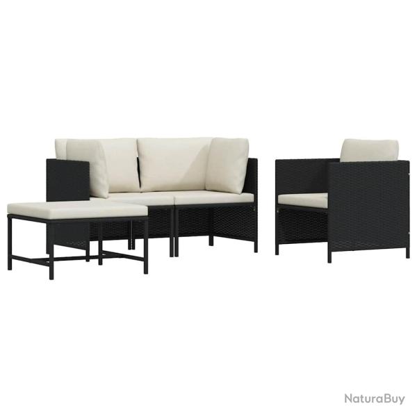 Canap�s de 4 pcs avec coussins Noir R�sine tress�e