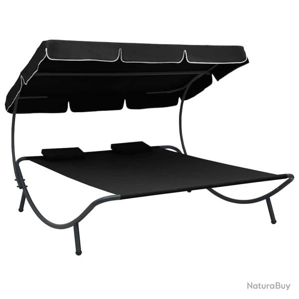 Lit de repos d'ext�rieur avec auvent et oreillers Noir