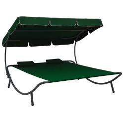 Lit de repos d'ext&eacute;rieur avec auvent et oreillers Vert