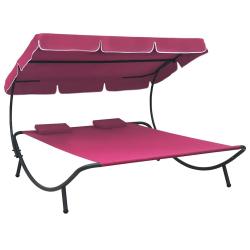 Lit de repos d'ext&eacute;rieur avec auvent et oreillers rose