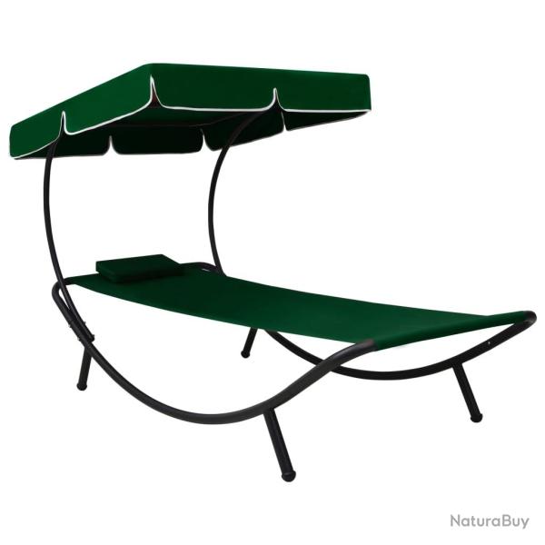 Chaise longue de avec auvent et oreiller vert