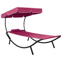 Lit de repos d'ext&eacute;rieur avec auvent et oreiller rose