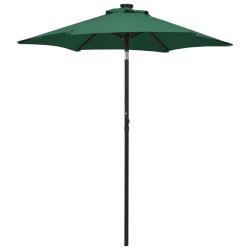 Parasol de avec lumi&egrave;res LED vert 200x211 cm aluminium