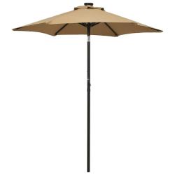 Parasol de avec lumi&egrave;res LED taupe 200x211 cm aluminium