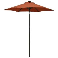 Parasol de avec lumi&egrave;res LED terre cuite aluminium