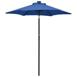 Parasol de avec lumi&egrave;res LED bleu azur&eacute; aluminium