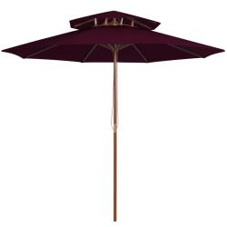 Parasol &agrave; deux &eacute;tages avec m&acirc;t en bois rouge bordeaux 270 cm