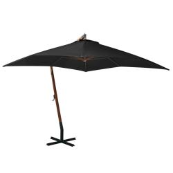 Parasol de suspendu avec m&acirc;t noir bois de sapin massif