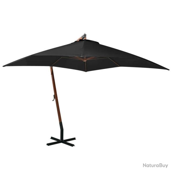 Parasol de suspendu avec m�t noir bois de sapin massif