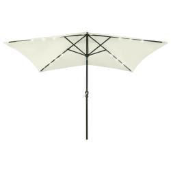 Parasol de avec LED et m&acirc;t en acier sable 2x3 m
