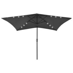 Parasol de avec LED et m&acirc;t en acier anthracite 2x3 m