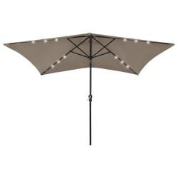 Parasol de avec LED et m&acirc;t en acier taupe 2x3 m