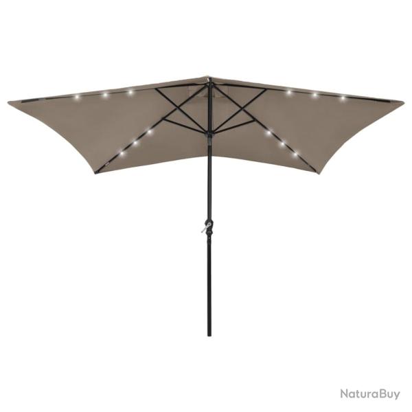 Parasol de avec LED et m�t en acier taupe 2x3 m