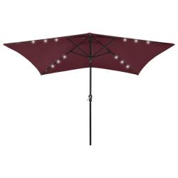 Parasol de avec LED et m&acirc;t en acier rouge bordeaux 2x3 m