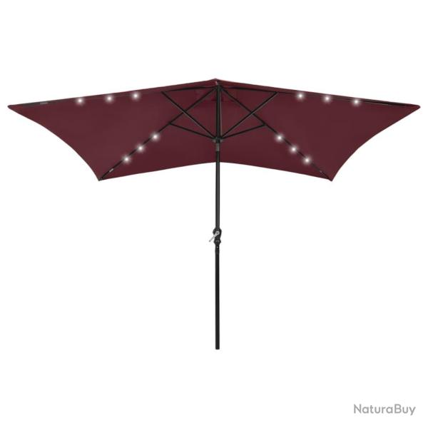 Parasol de avec LED et m�t en acier rouge bordeaux 2x3 m