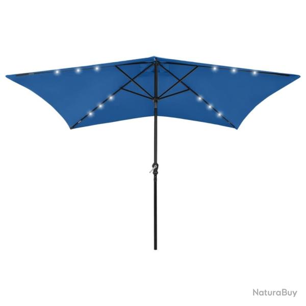 Parasol de avec LED et m�t en acier bleu azur� 2x3 m