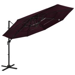 Parasol de &agrave; 4 niveaux m&acirc;t en aluminium rouge bordeaux