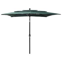 Parasol de &agrave; 3 niveaux avec m&acirc;t en aluminium vert