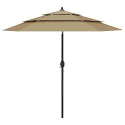 Parasol de &agrave; 3 niveaux avec m&acirc;t en aluminium taupe 2,5 m