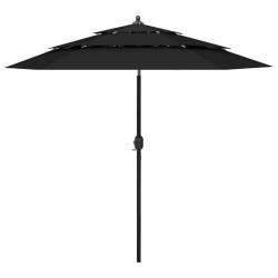 Parasol de &agrave; 3 niveaux avec m&acirc;t en aluminium noir 2,5 m