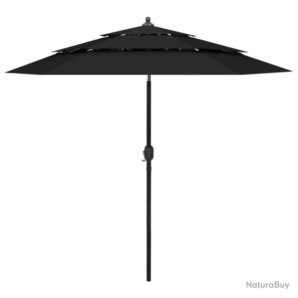 Parasol de � 3 niveaux avec m�t en aluminium noir 2,5 m