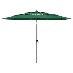 Parasol de &agrave; 3 niveaux avec m&acirc;t en aluminium vert 3 m