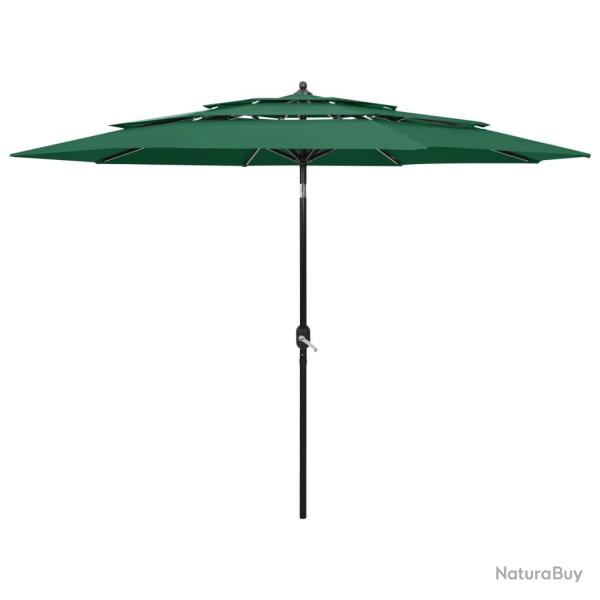 Parasol de � 3 niveaux avec m�t en aluminium vert 3 m