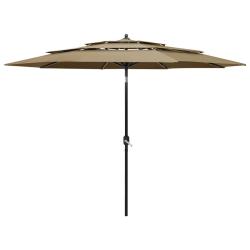 Parasol de &agrave; 3 niveaux avec m&acirc;t en aluminium taupe 3 m