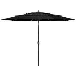 Parasol de &agrave; 3 niveaux avec m&acirc;t en aluminium noir 3 m