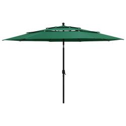 Parasol de &agrave; 3 niveaux avec m&acirc;t en aluminium vert 3,5 m