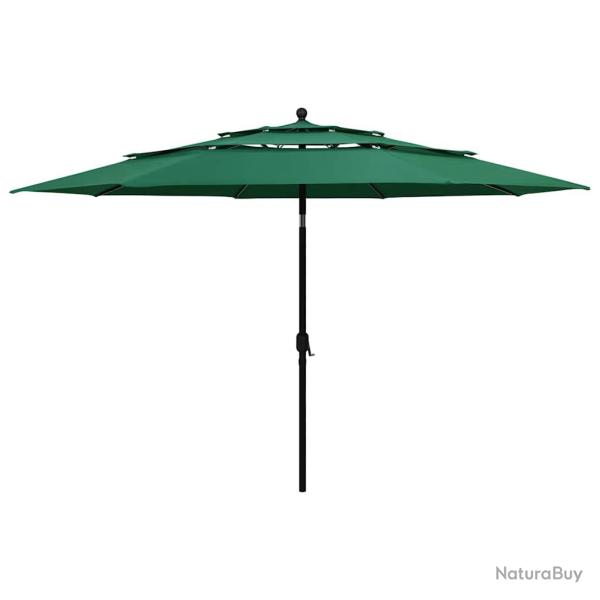 Parasol de � 3 niveaux avec m�t en aluminium vert 3,5 m