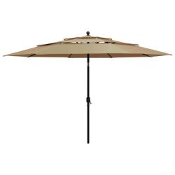 Parasol de &agrave; 3 niveaux avec m&acirc;t en aluminium taupe 3,5 m
