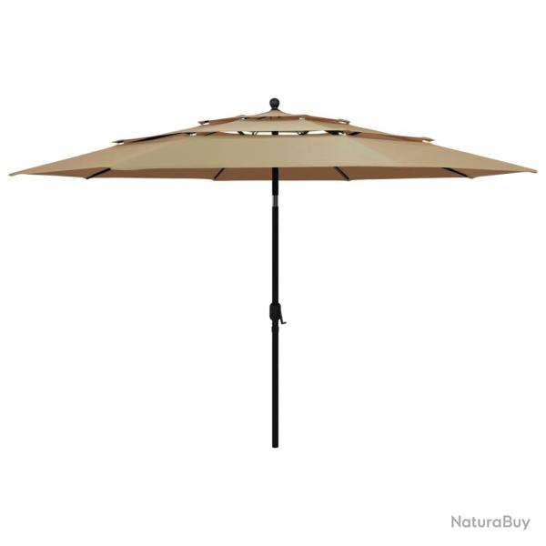 Parasol de � 3 niveaux avec m�t en aluminium taupe 3,5 m