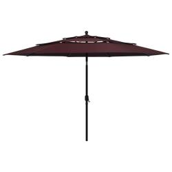 Parasol de &agrave; 3 niveaux m&acirc;t en aluminium rouge bordeaux