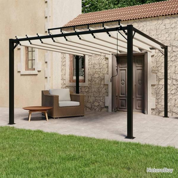 Tonnelle avec toit � persienne 3x3 m Cr�me Tissu et aluminium