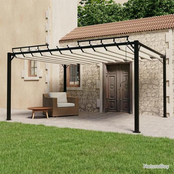 Tonnelle avec toit � persienne 3x4 m Cr�me Tissu et aluminium