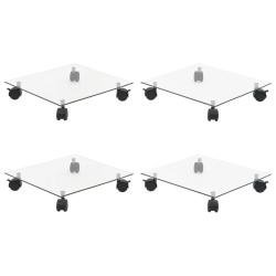 Supports roulants &agrave; plantes 4 pcs 35x35 cm Carr&eacute; Verre tremp&eacute;