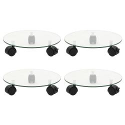Supports roulants &agrave; plantes 4 pcs 28 cm Verre tremp&eacute; Rond