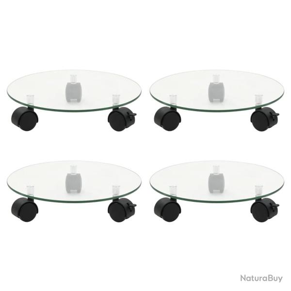 Supports roulants � plantes 4 pcs 28 cm Verre tremp� Rond