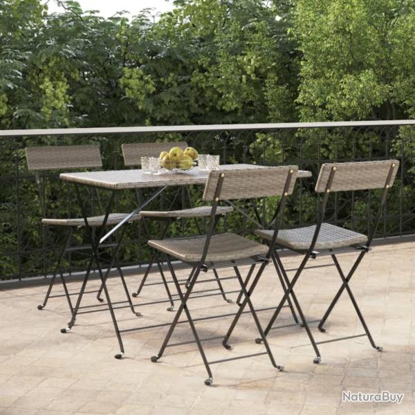 Chaises de bistrot pliantes lot de 4 Gris R�sine tress�e acier
