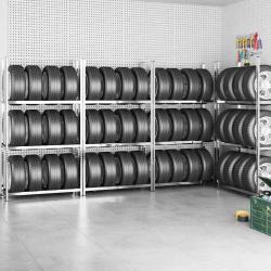 Porte-pneus &agrave; 3 niveaux 4 pcs Argent&eacute; 110x40x200 cm Acier