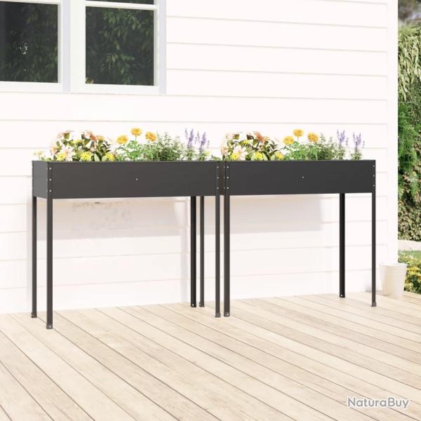Jardini�res 2 pcs Anthracite Acier galvanis�