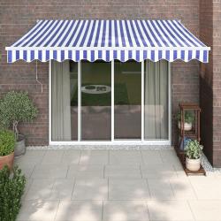 Auvent manuel ray&eacute; bleu et blanc, 100 % polyester, pour la terrasse, 3,5 &times; 2,5 m